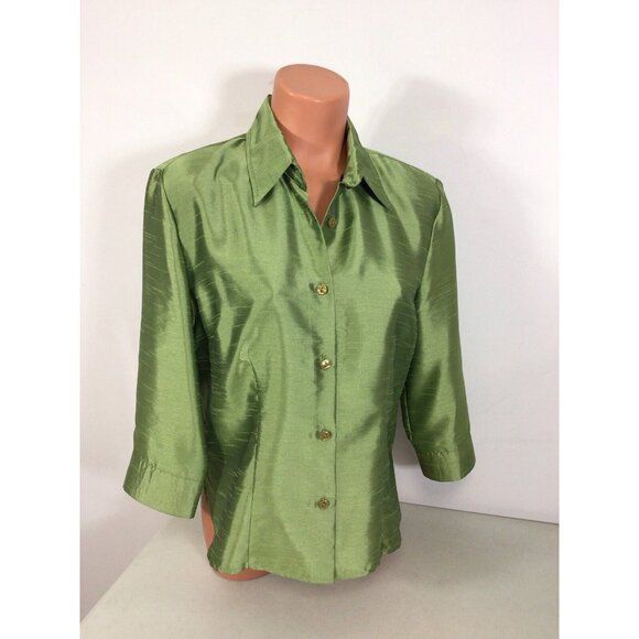 Ilyza Satin Green Blouse Shirt Womens Medium New - Picture 4 of 7